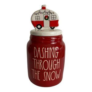 Rae Dunn Camper “Dashing Through The Snow” Canister Jar Topper Red Holiday NEW